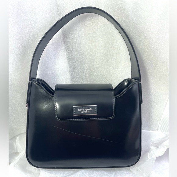 Kate Spade NY Sam Icon Spazzolato Leather Mini Hobo. Black/Silver. - Picture 7 of 15
